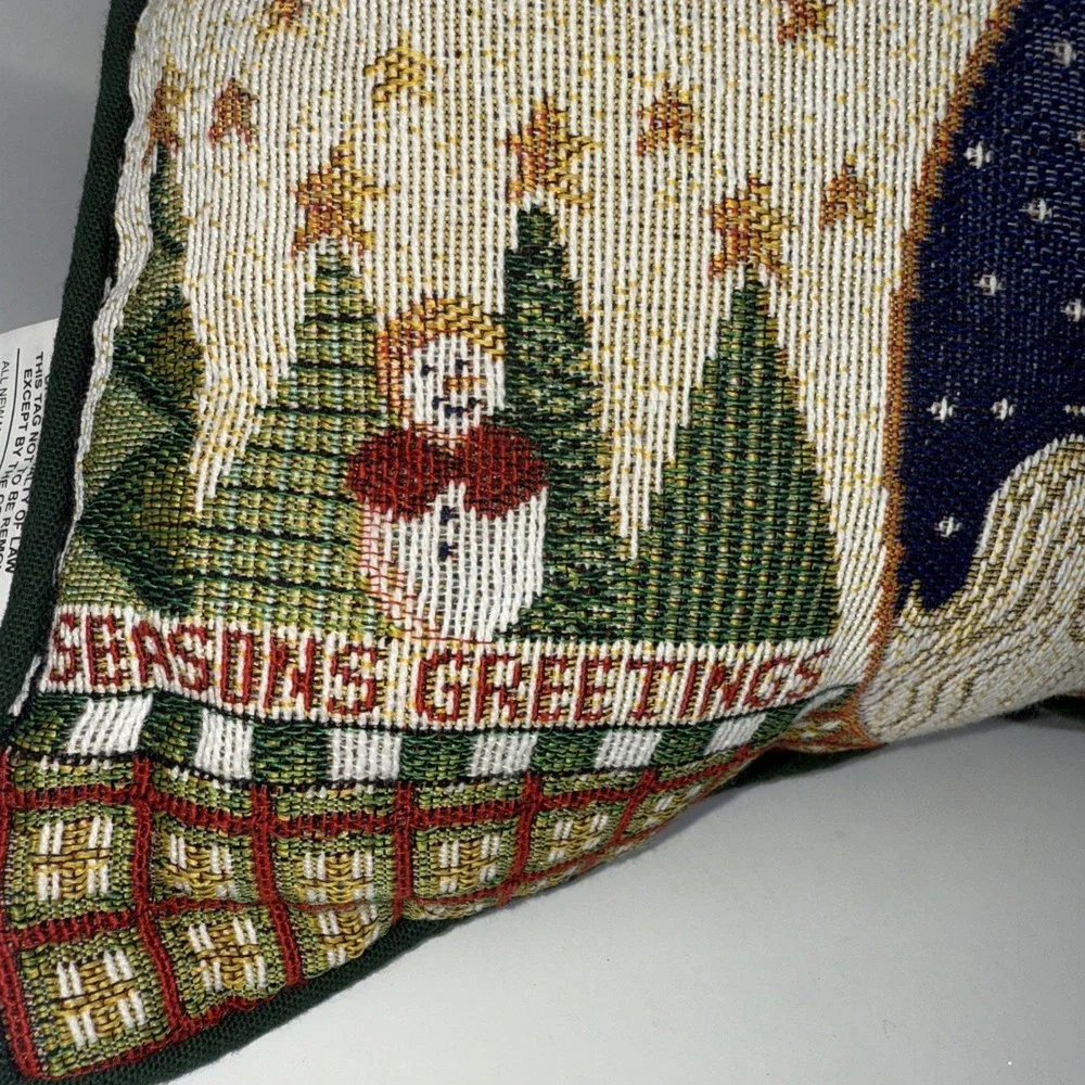 Christmas X-Mas Wishes Needlepoint Santa Seasons Throw Pillow 16X16 Green Back